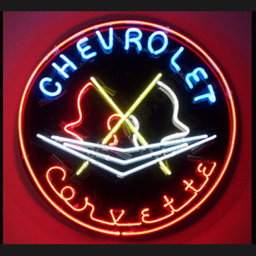 Chevrolet Corvette C1 Flags and Blue Ring Neon Auto Sign WL-AUN13