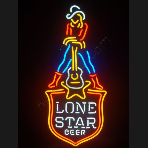 LONE STAR BEER Cowgirl Guitar Neon Sign WL-NCC043 LONE STAR BEER Cowgirl Guitar Neon Sign WL-NCC043