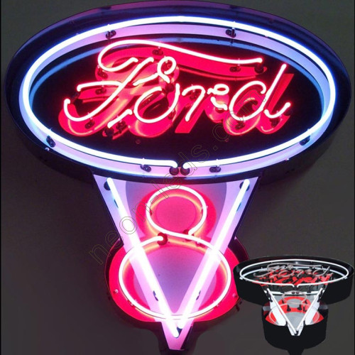 Ford V8 NEON Sign in steel can WL-FORD118