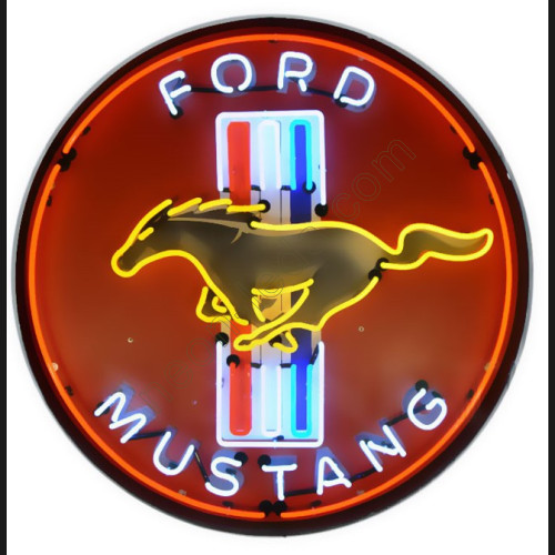 MUSTANG RED NEON SIGN in steel can WL-FOD218