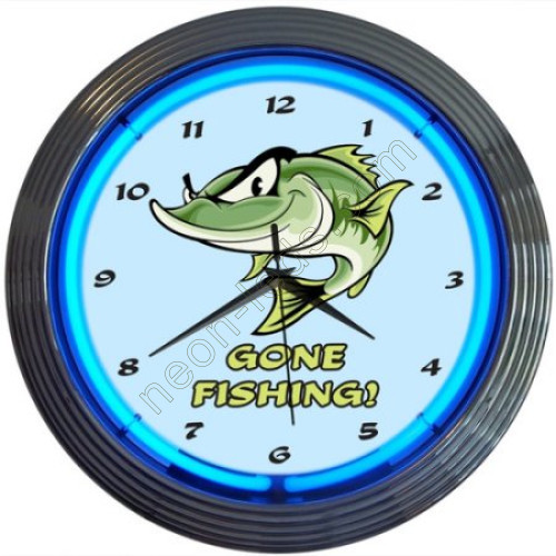 Gold fishing neon clock WL-NCS034