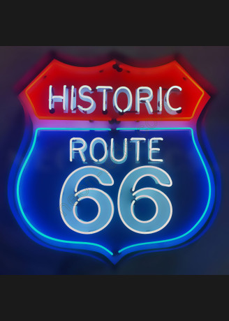 HISTORIC ROUTE 66 NEON SIGN IN SHAPED STEEL CAN