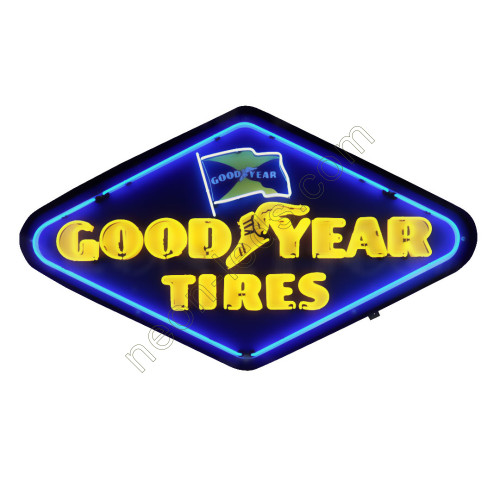 GOODYEAR TIRES DIAMOND NEON SIGN IN SHAPED STEEL CAN WL-SC017
